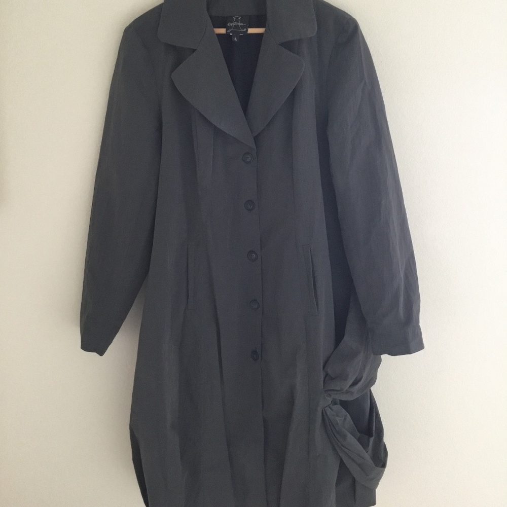 Spirithouse Art to Wear Balloon Hem Grey Trench Coat w Ruffle Detail: Size Large